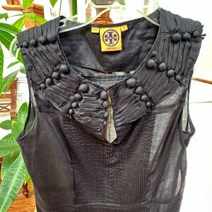 Tory Burch dressy see-through sleeveless pitch dark blouse